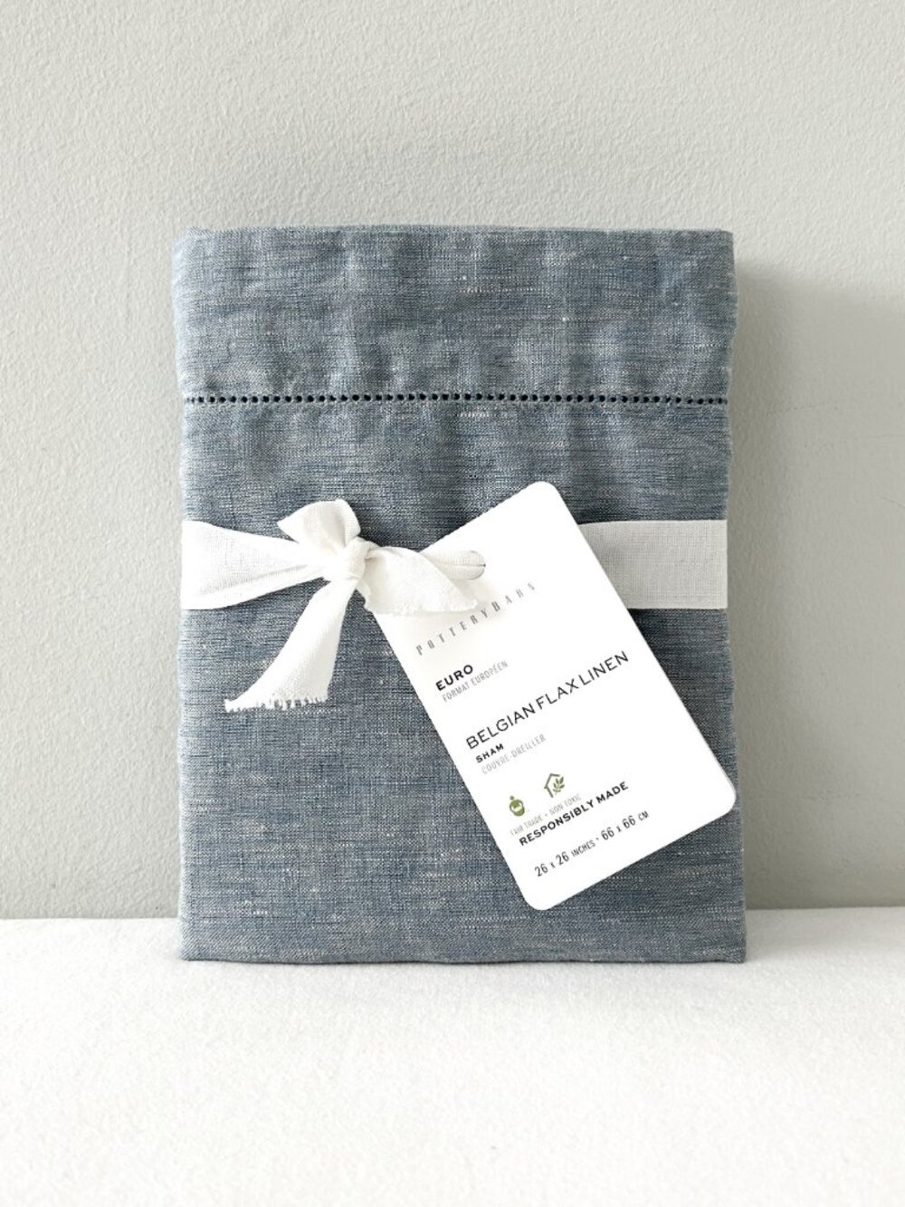 New! POTTERY BARN Belgian Flax Linen Sham Euro Chambray 26” Pillow Cover NWT